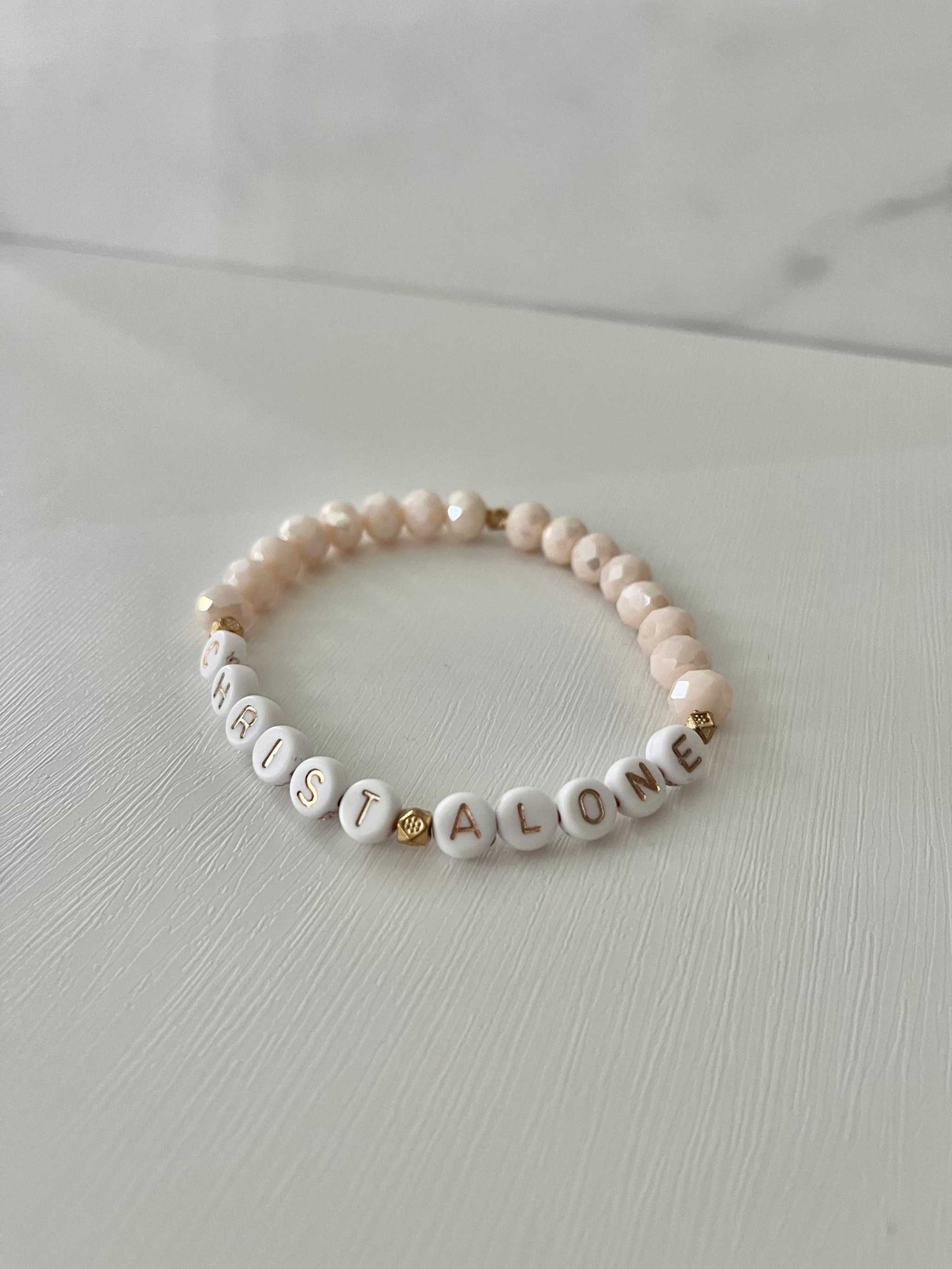 Peach or White Bead Bracelet – Handmade Christian Jewelry

