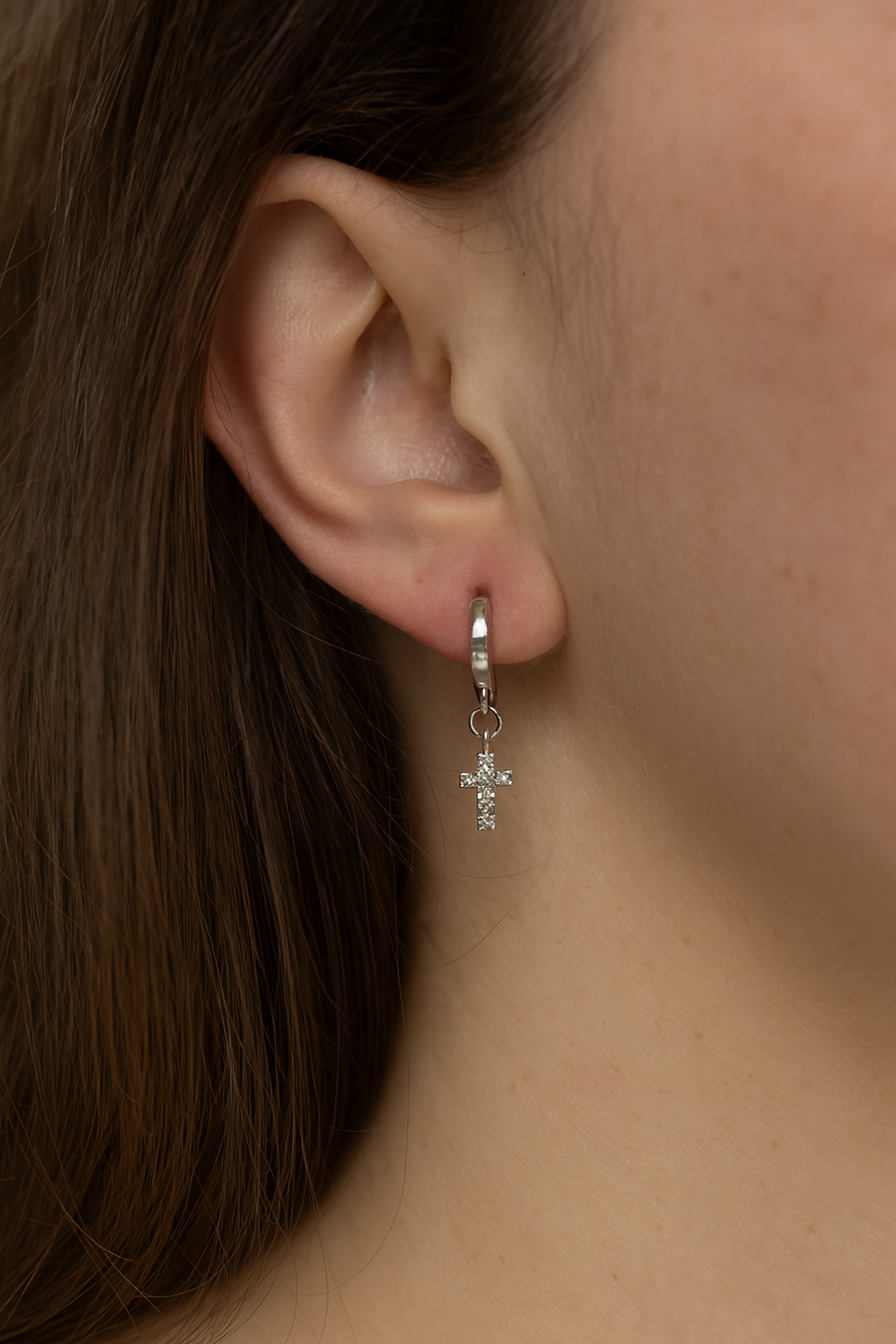 Silver Cross Huggie Hoop Earrings with Lever-Back Closure, 11x12mm Faith-Based Jewelry for Women