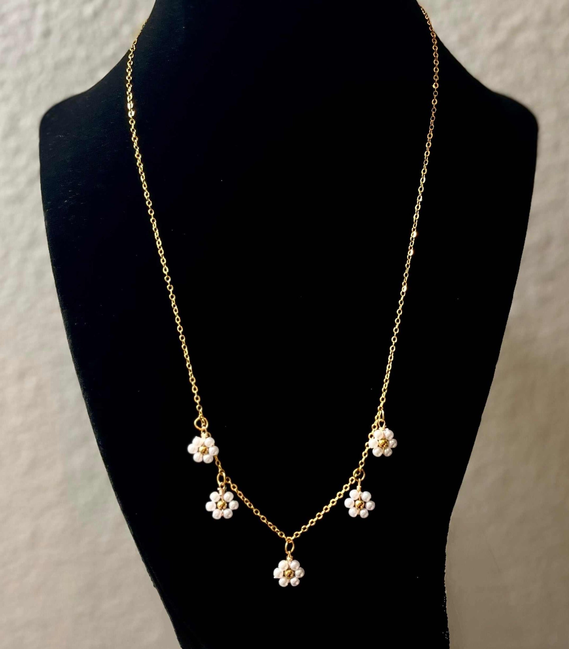 Gold Daisy Flower Necklace with 16K gold pendant, dainty floral Christian jewelry

