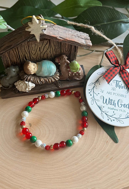 Christmas jeweled bead bracelet – festive holiday jewelry.
