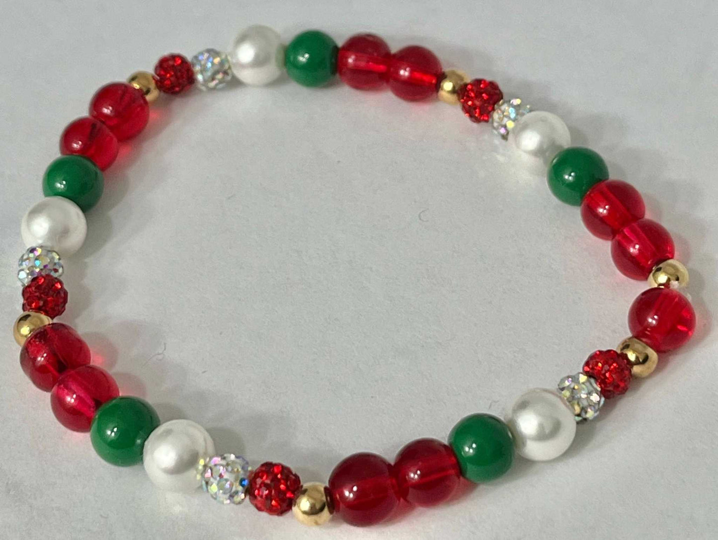 Christmas Jeweled Beaded Bracelet, festive holiday bracelet with colorful beads and jeweled accents