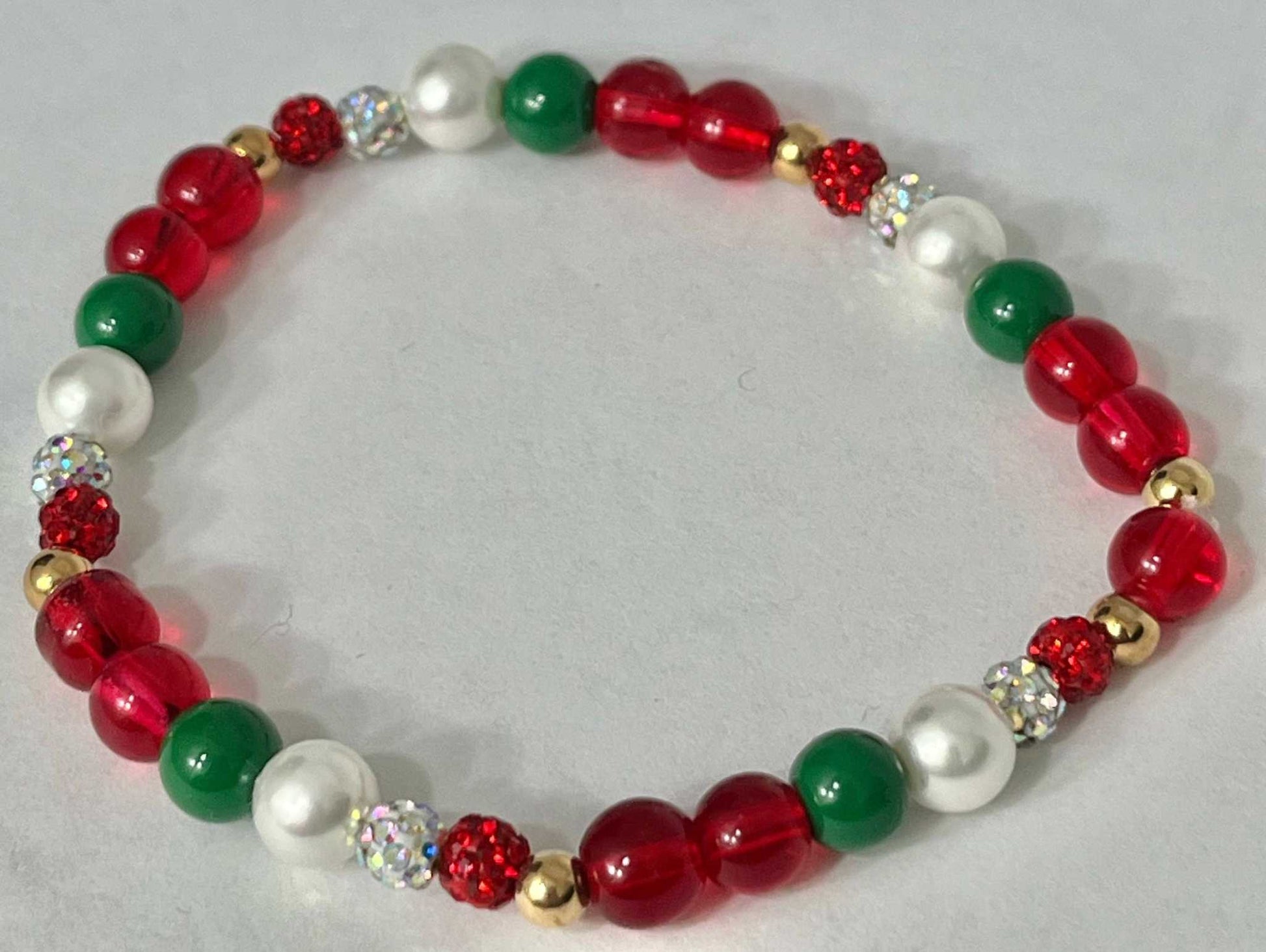 Christmas Jeweled Beaded Bracelet, festive holiday bracelet with colorful beads and jeweled accents