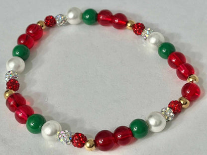 Christmas Jeweled Beaded Bracelet, festive holiday bracelet with colorful beads and jeweled accents