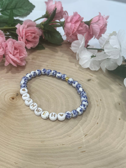 Yahweh floral stone marble bead bracelet Christian jewelry 