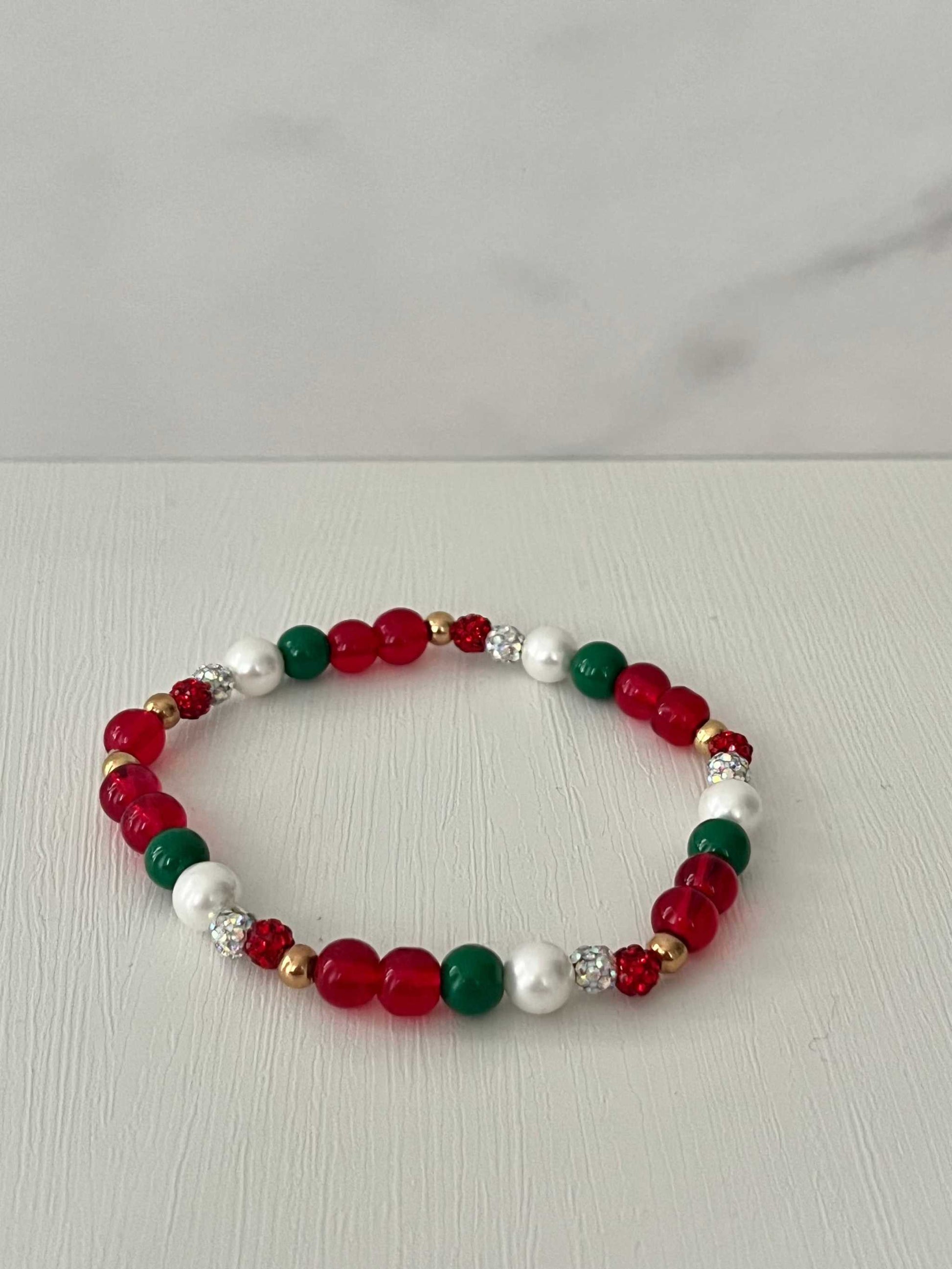 Christmas Jeweled Beaded Bracelet, festive holiday bracelet with colorful beads and jeweled accents