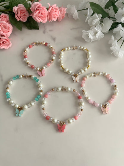 Christian Butterfly Cross Pearl Bead Bracelet with pearl stone and glass beads