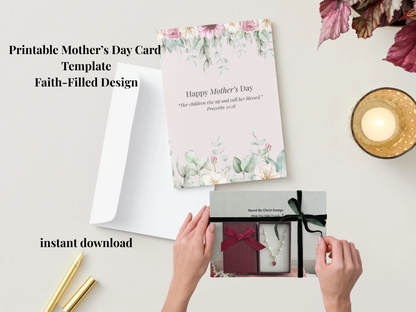 Christian Mother’s Day card template floral folded design editable faith-based card
