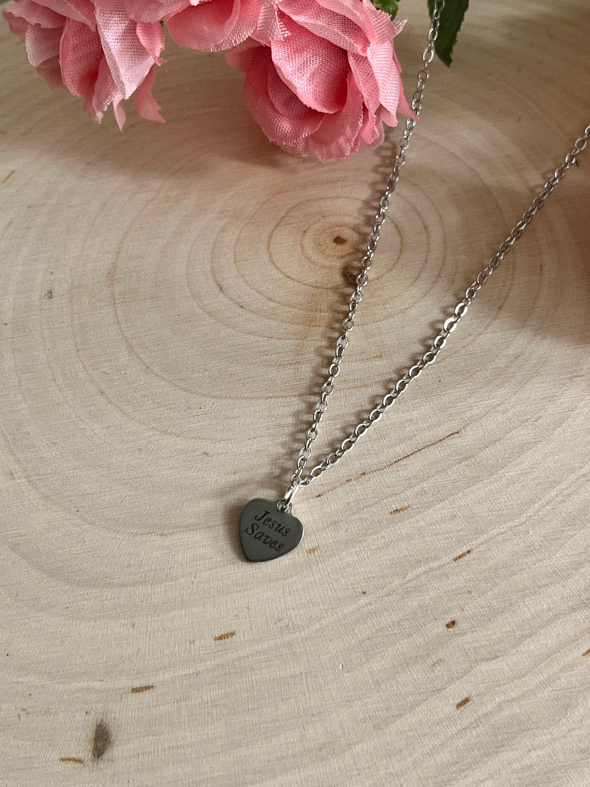 Jesus Saves Silver Necklace – Stainless Steel Christian Jewelry Pendant