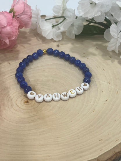 Yahweh blue stone marble bead bracelet Christian jewelry 