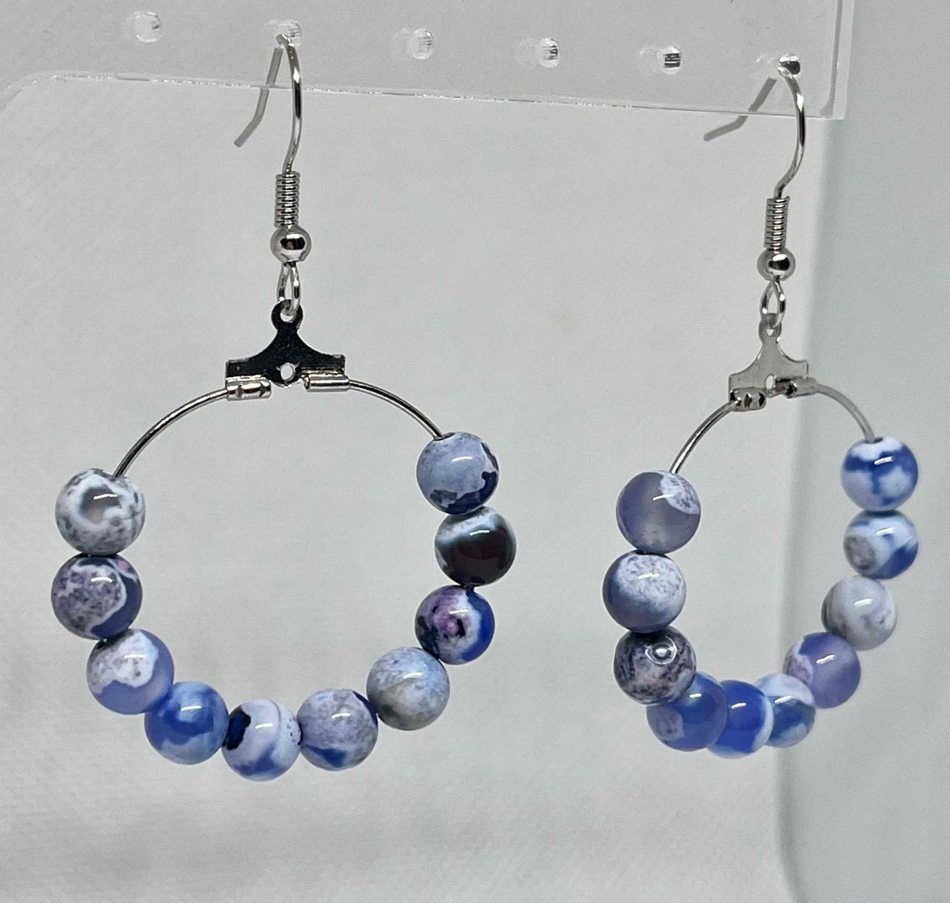 Blue White Agate Earrings with natural stone design, elegant jewelry