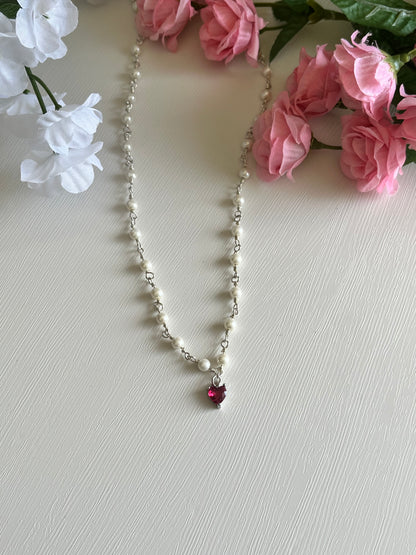 Silver pearl heart necklace handmade Christian jewelry