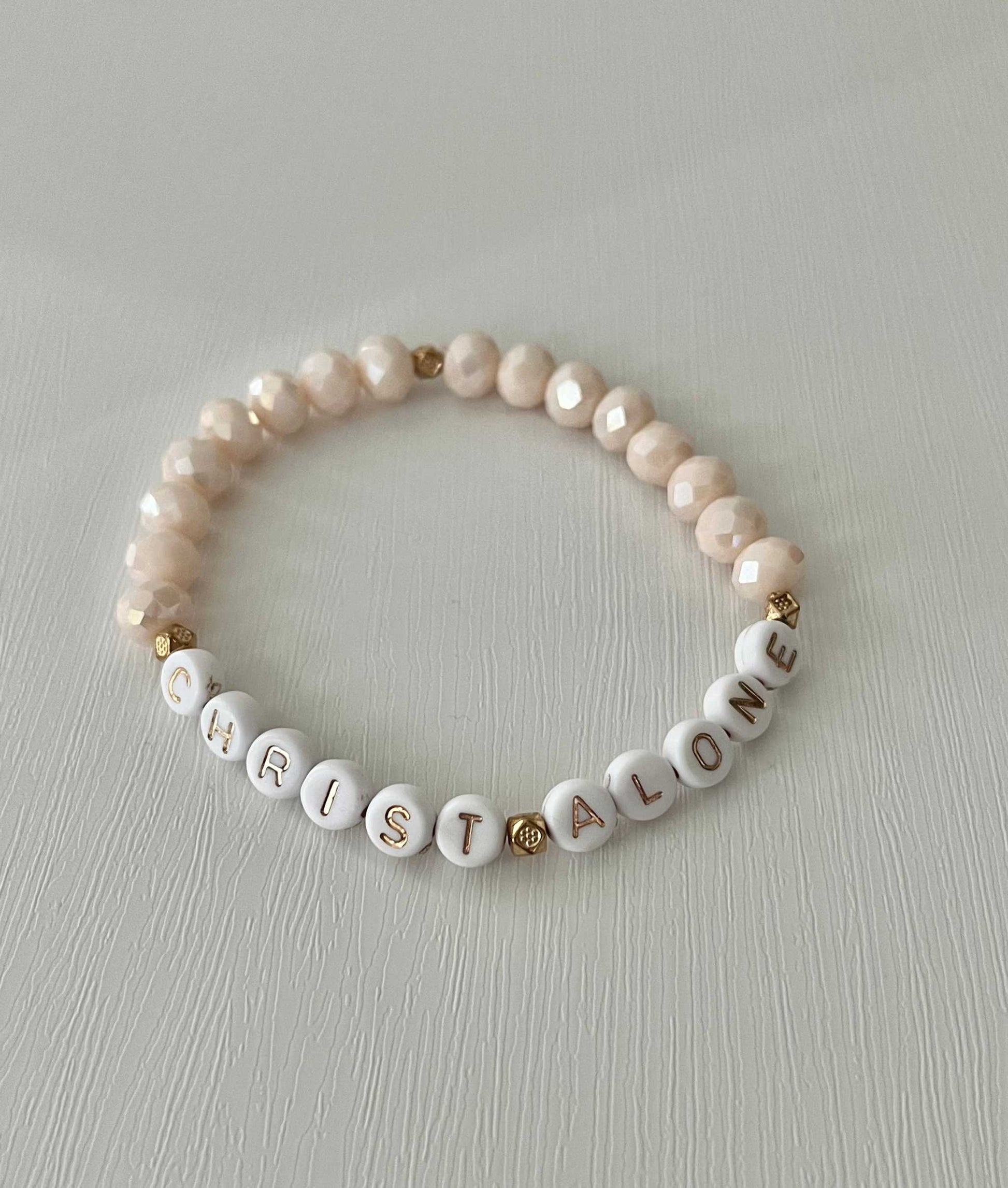Peach or White Bead Bracelet – Handmade Christian Jewelry


