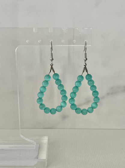 Teal Cat Eye Earrings - Light Blue Opal and Silver Jewelry