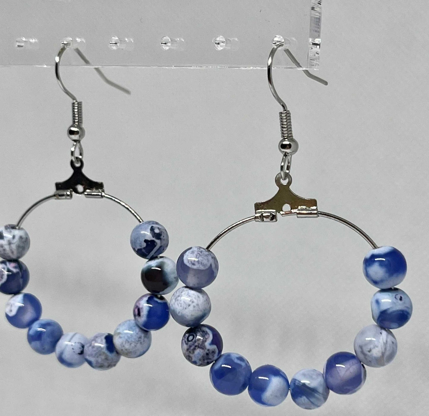 Blue White Agate Earrings with natural stone design, elegant jewelry