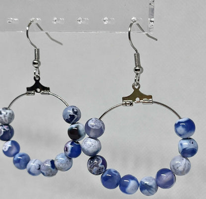 Blue White Agate Earrings with natural stone design, elegant jewelry