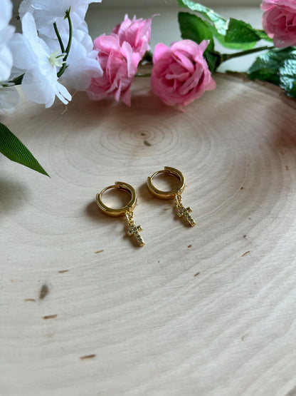 Gold Cross Huggie Earrings – Christian Jewelry, Anti-Tarnish, Faith-Inspired Gift for Her