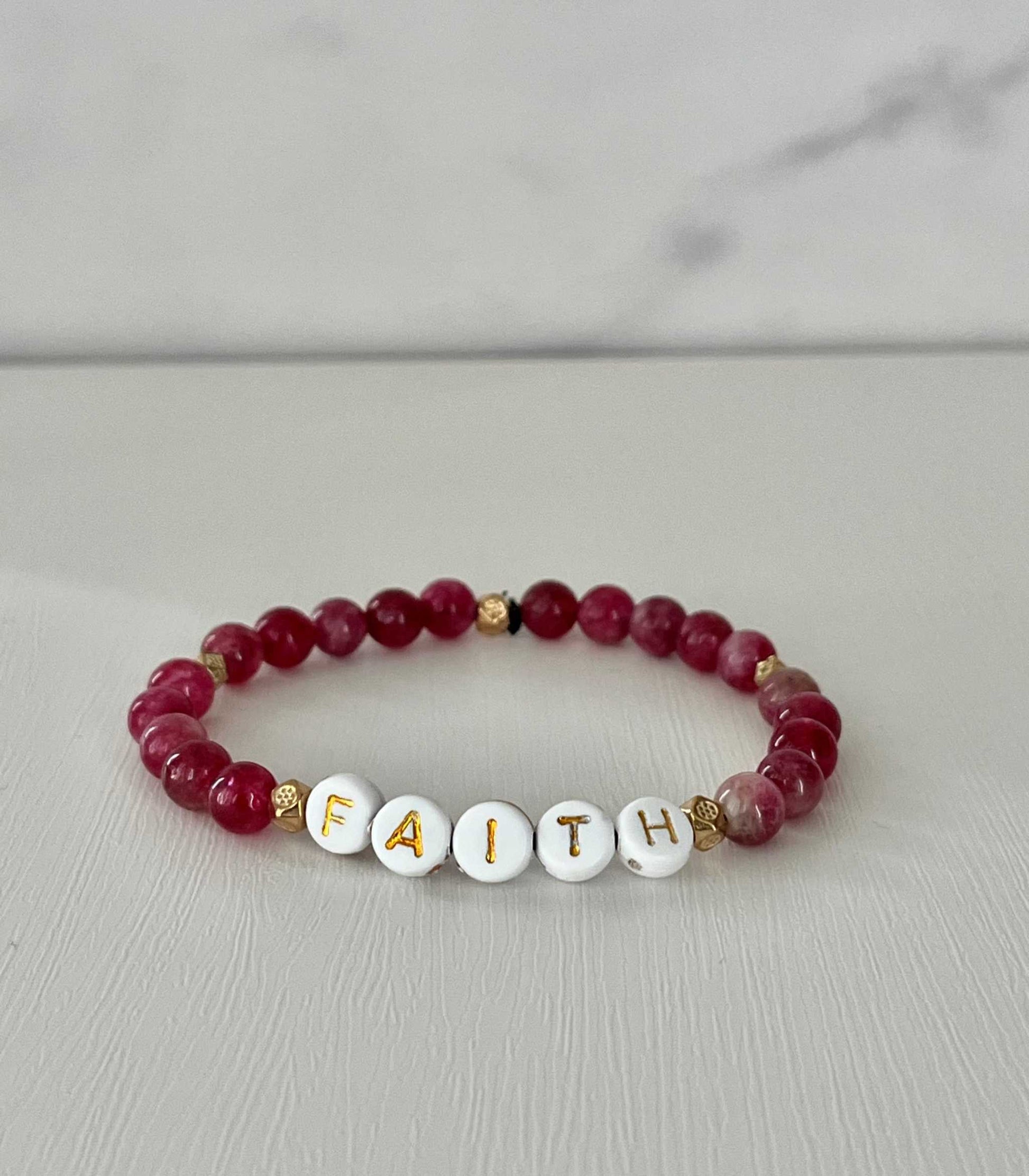 Faith Red Pink Bead Bracelet – colorful faith-inspired jewelry.

