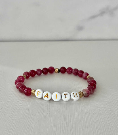 Faith Red Pink Bead Bracelet – colorful faith-inspired jewelry.

