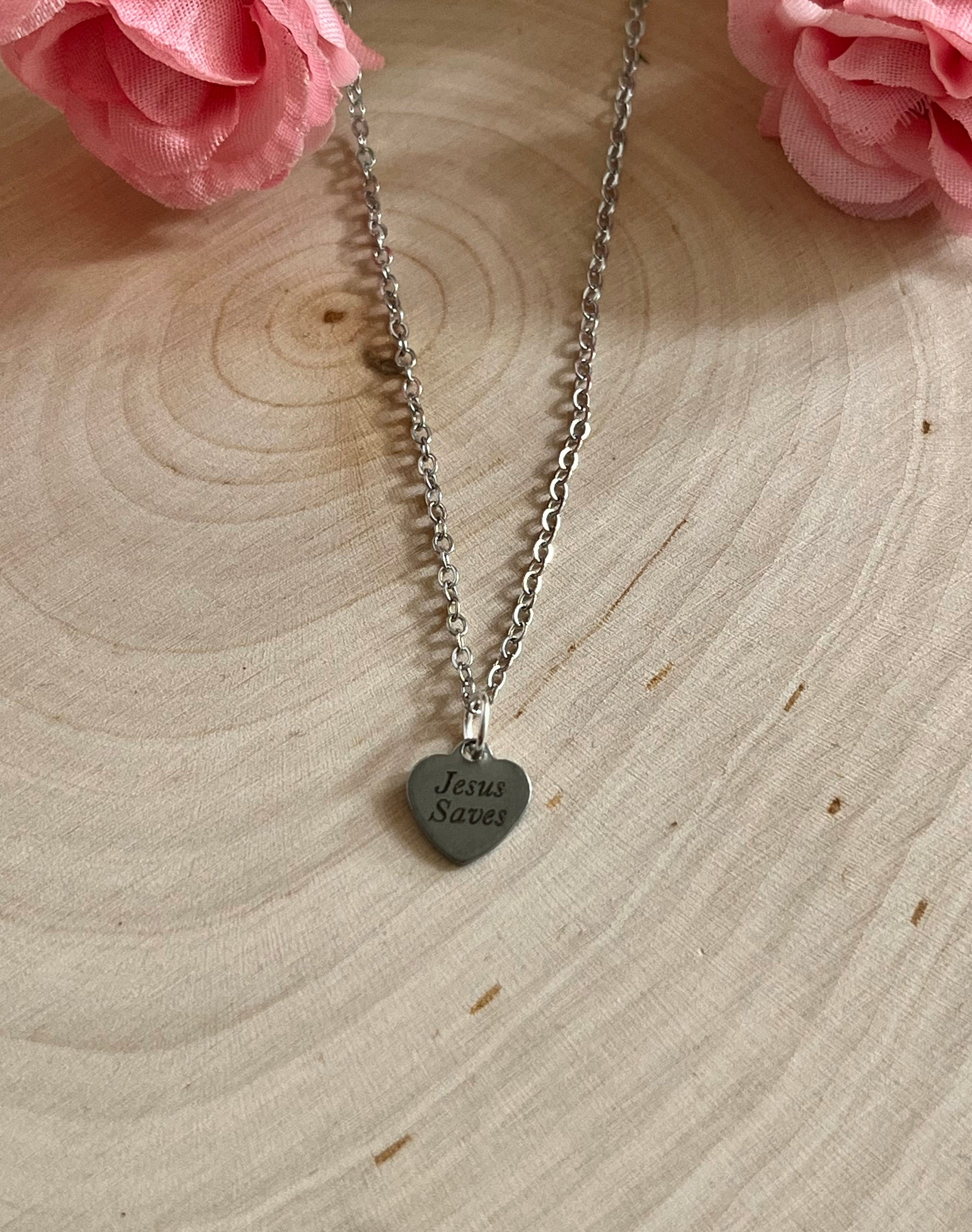 Jesus Saves Silver Necklace – Stainless Steel Christian Jewelry Pendant