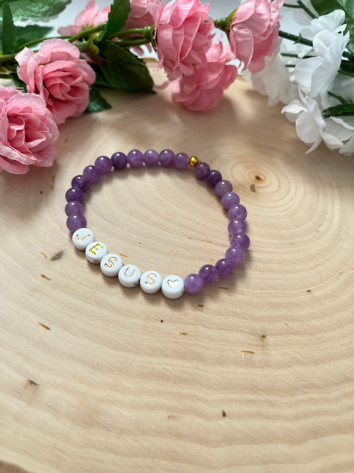 Purple Jesus bead bracelet Christian jewelry 