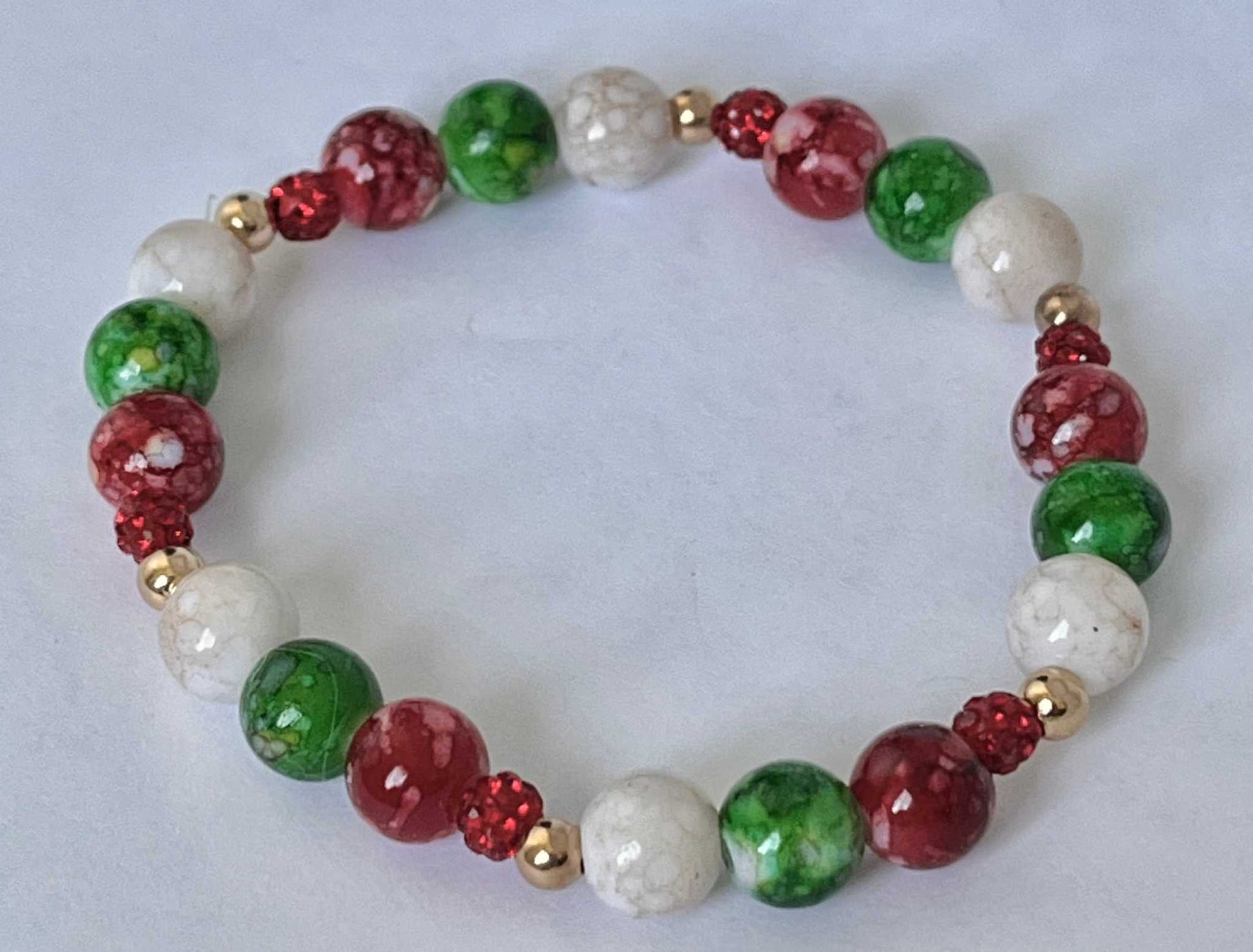Christmas Jeweled Beaded Bracelet, festive holiday bracelet with colorful beads and jeweled accents