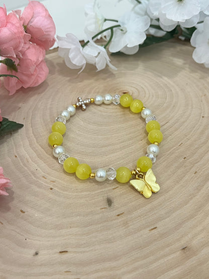 Christian Butterfly Cross Pearl Bead Bracelet for Women