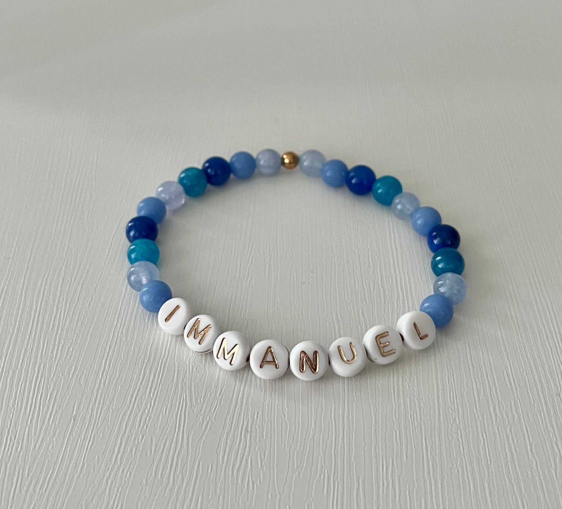 Blue Immanuel Bead Bracelet – faith-inspired jewelry.


