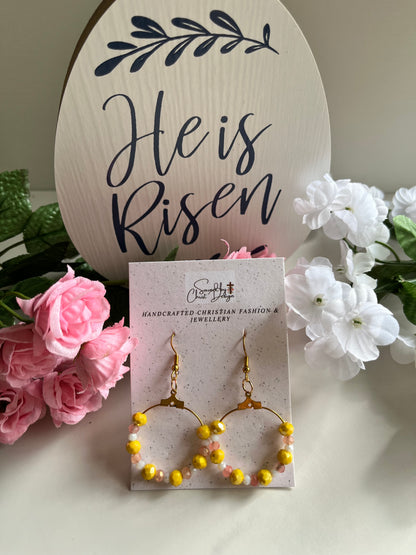 Pendientes aros oro cristal facetado melocotón amarillo