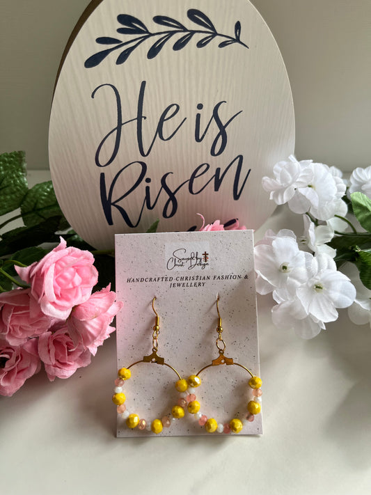 Pendientes aros oro cristal facetado melocotón amarillo