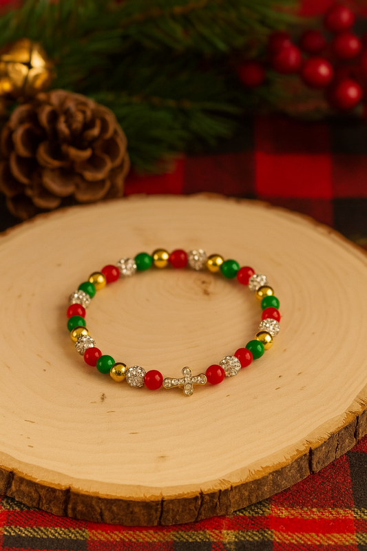 Christmas Gift Cross Bead Bracelet – Christian Holiday Jewelry Gift for Women