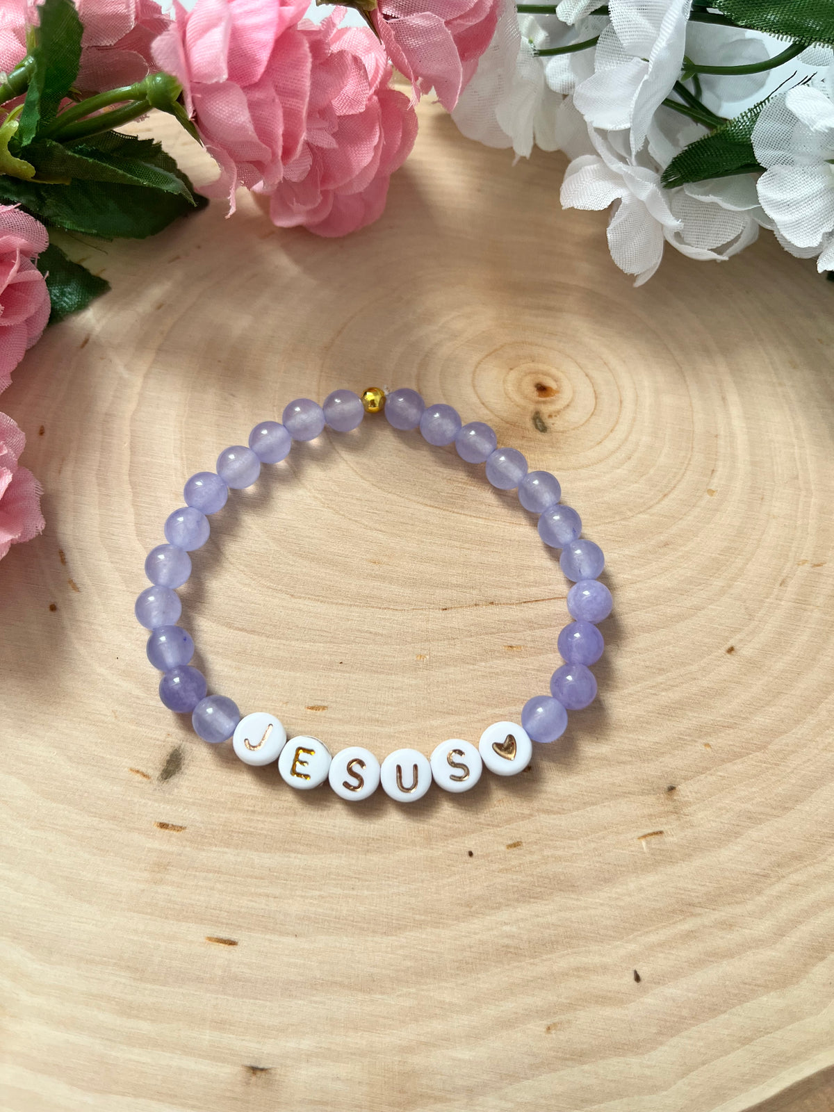 Purple Jesus bead bracelet Christian jewelry 