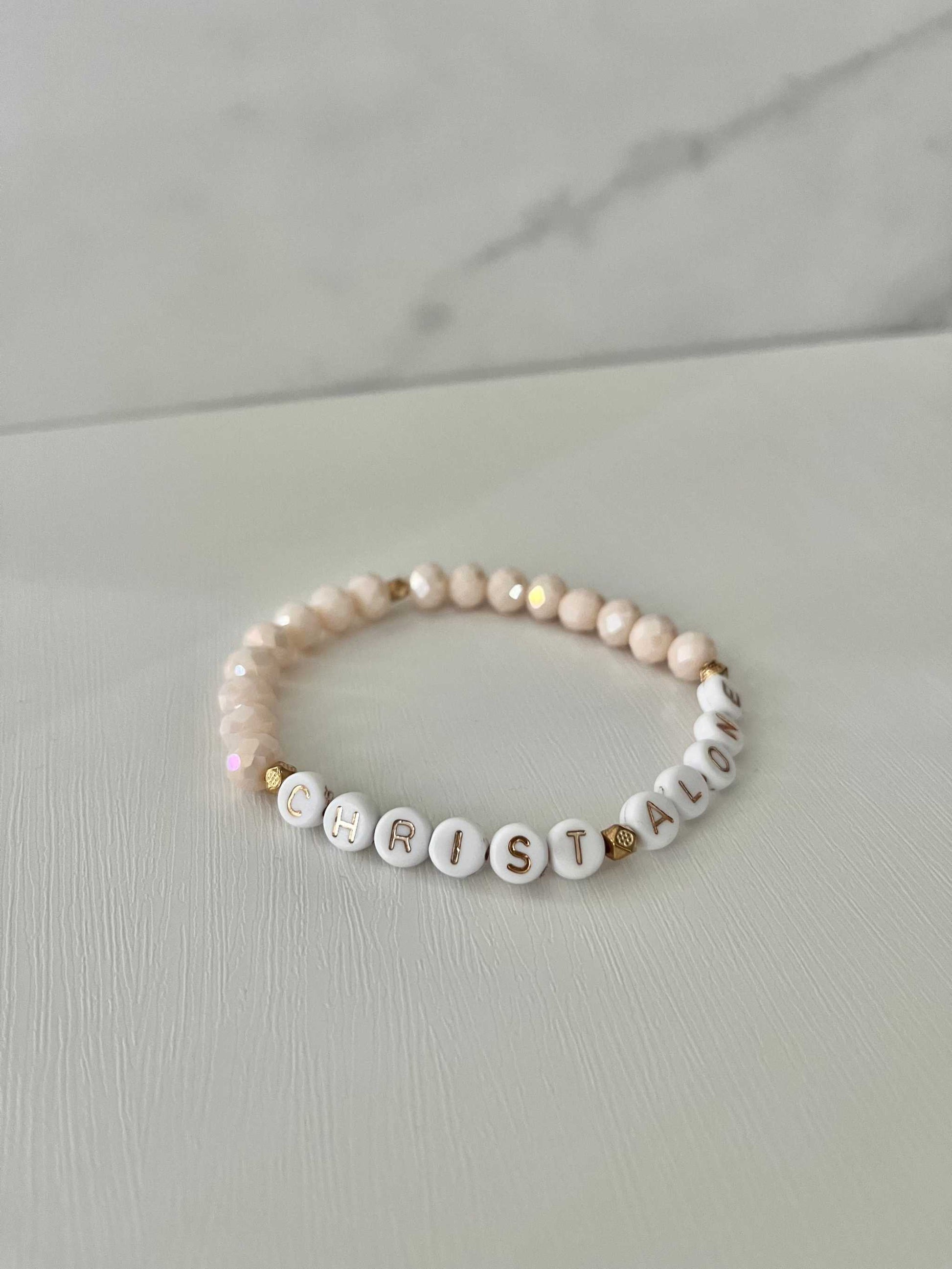 Peach or White Bead Bracelet – Handmade Christian Jewelry

