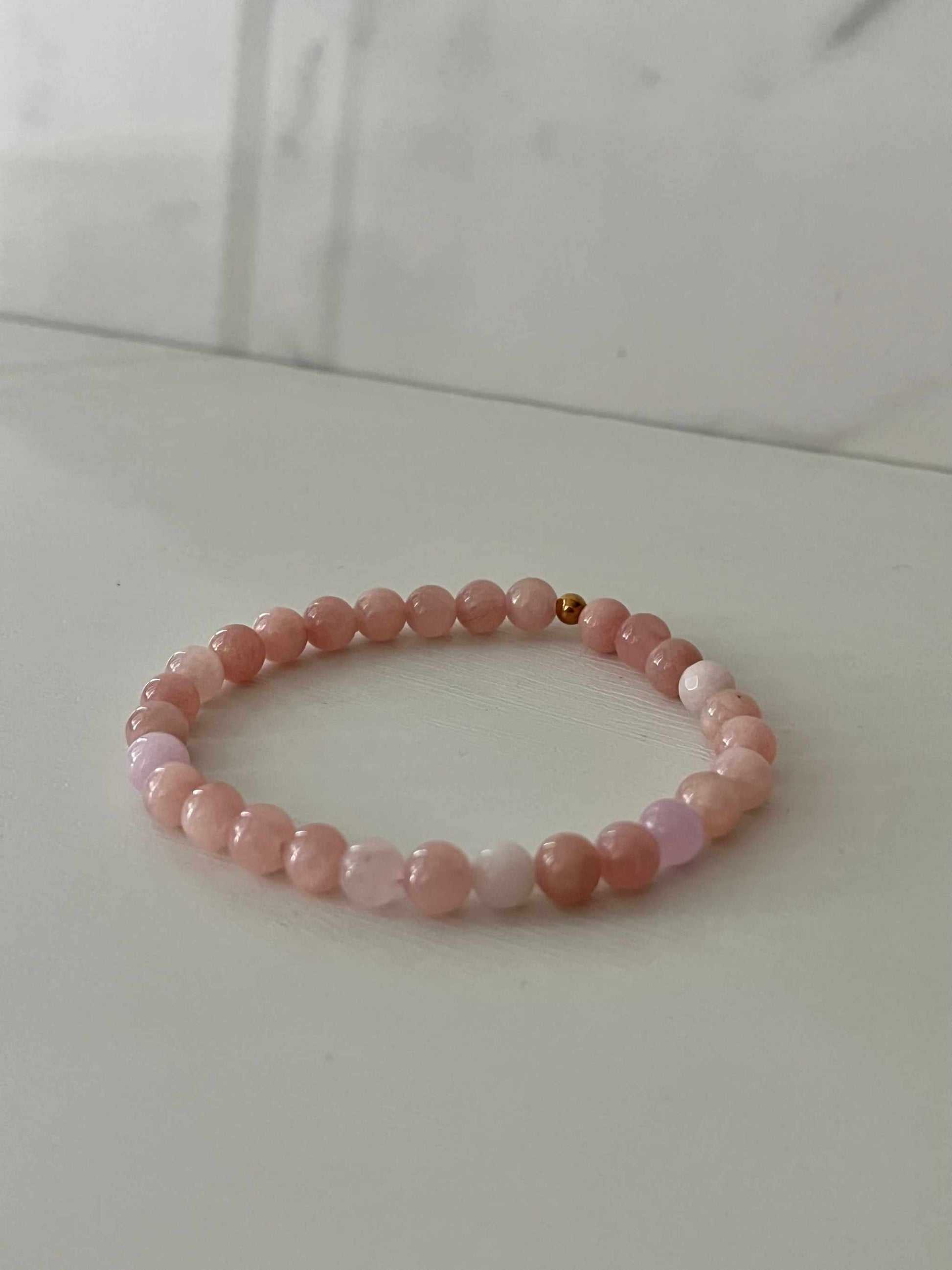 Rose Opal Stone Beaded Bracelet, natural gemstone bracelet with rose opal beads