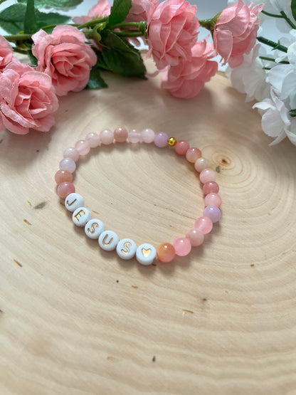 Pink Jesus bead bracelet Christian jewelry 