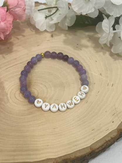 Yahweh purple stone marble bead bracelet Christian jewelry 