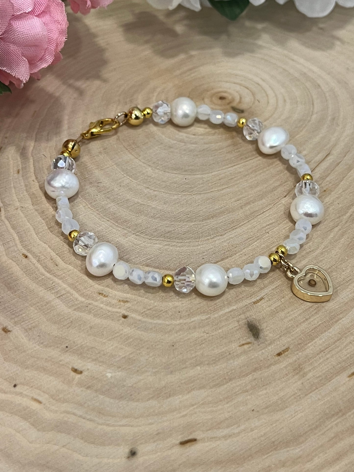 Handmade mustard seed pearl bead bracelet Christian jewelry.