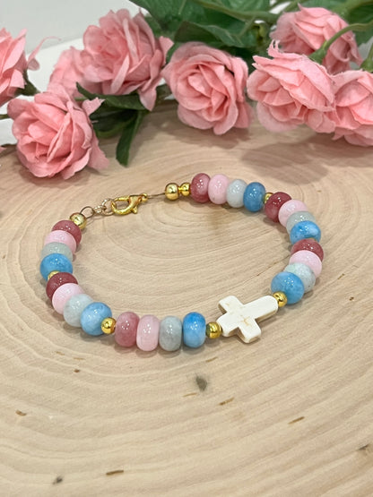 Fruit of the Spirit Cross Bracelet with stone beads and gold accents