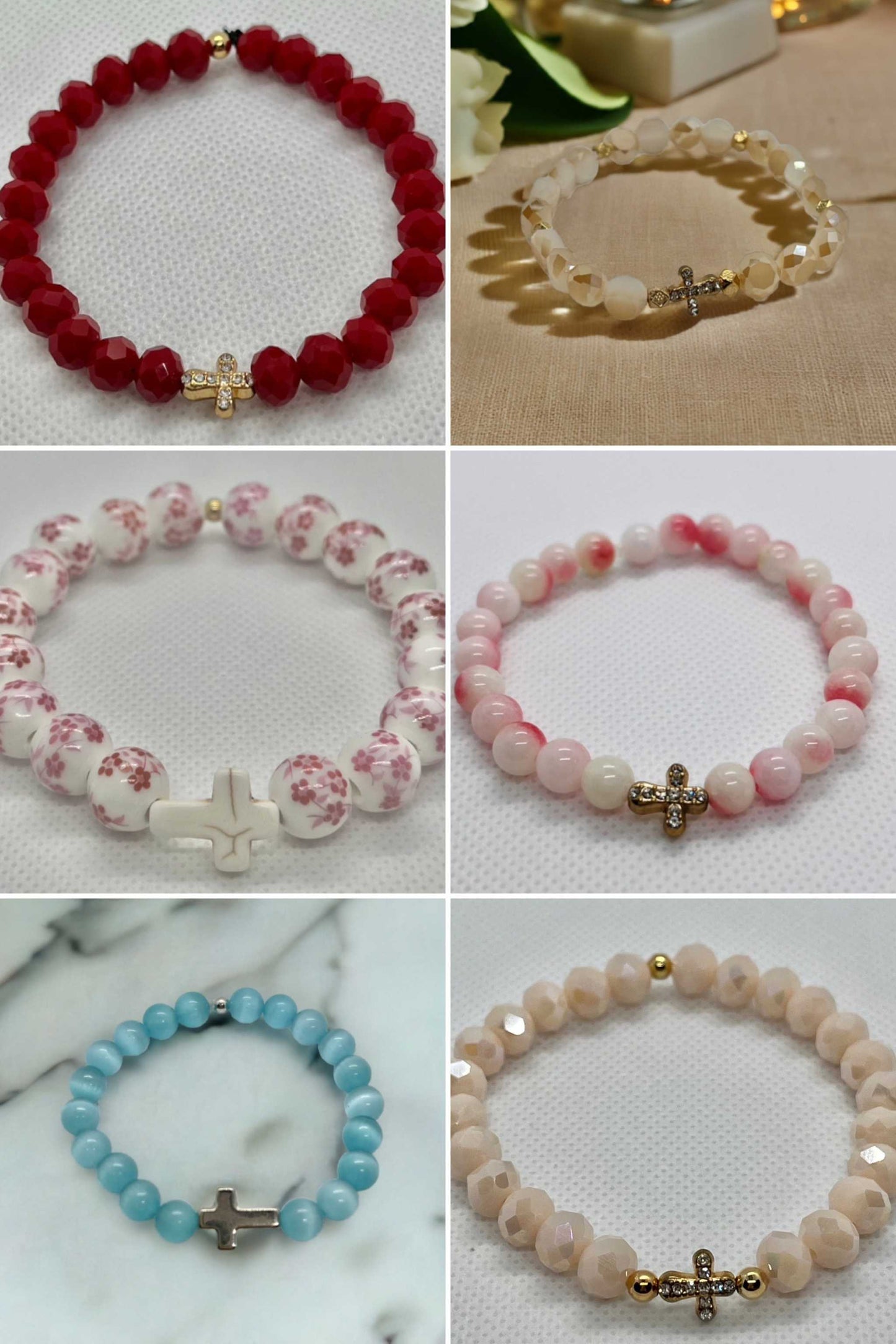 Cross Bead Bracelet Collection, faith-inspired jewelry, perfect for daily wear or gifts

