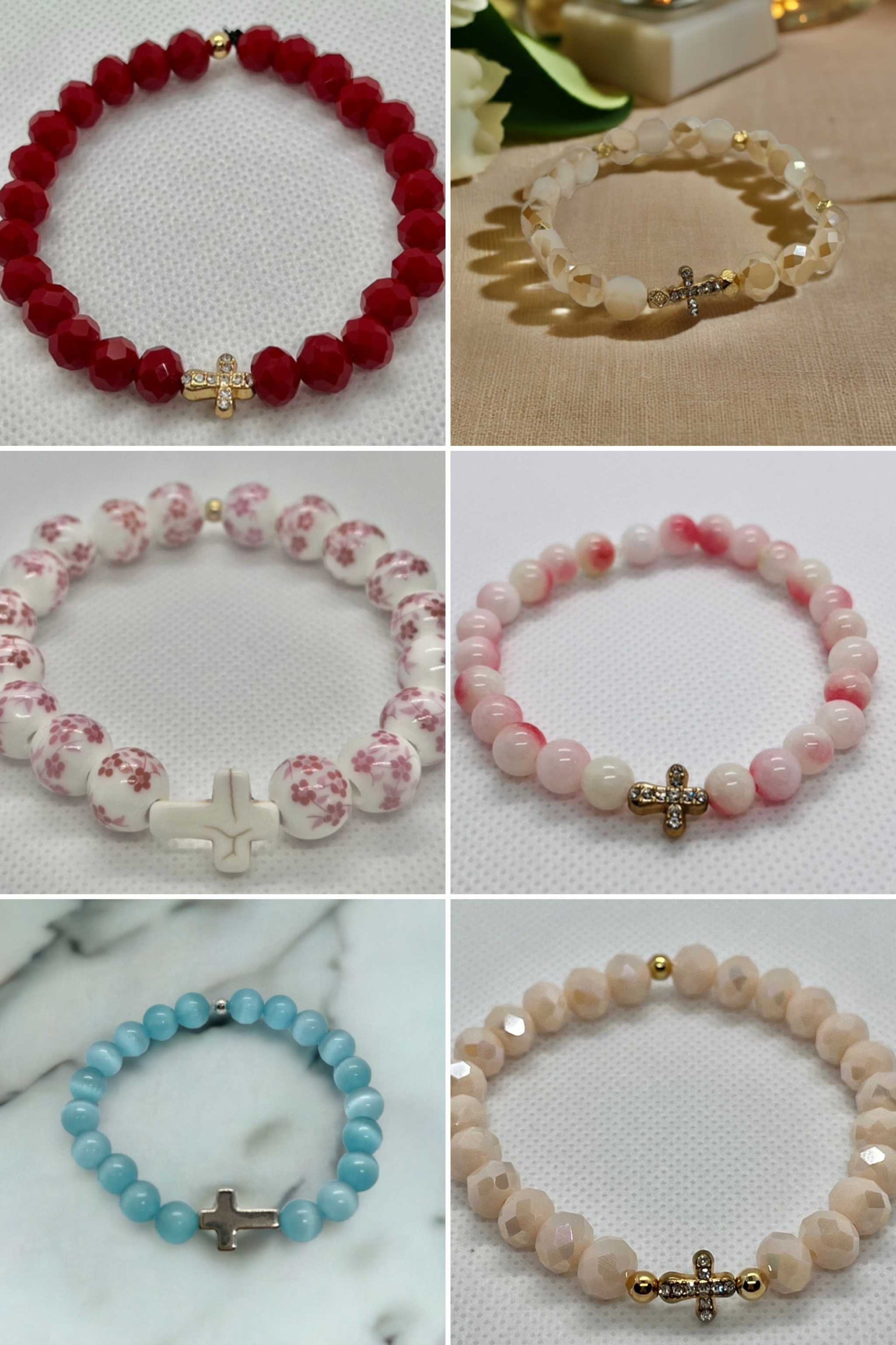 Cross Bead Bracelet Collection, faith-inspired jewelry, perfect for daily wear or gifts

