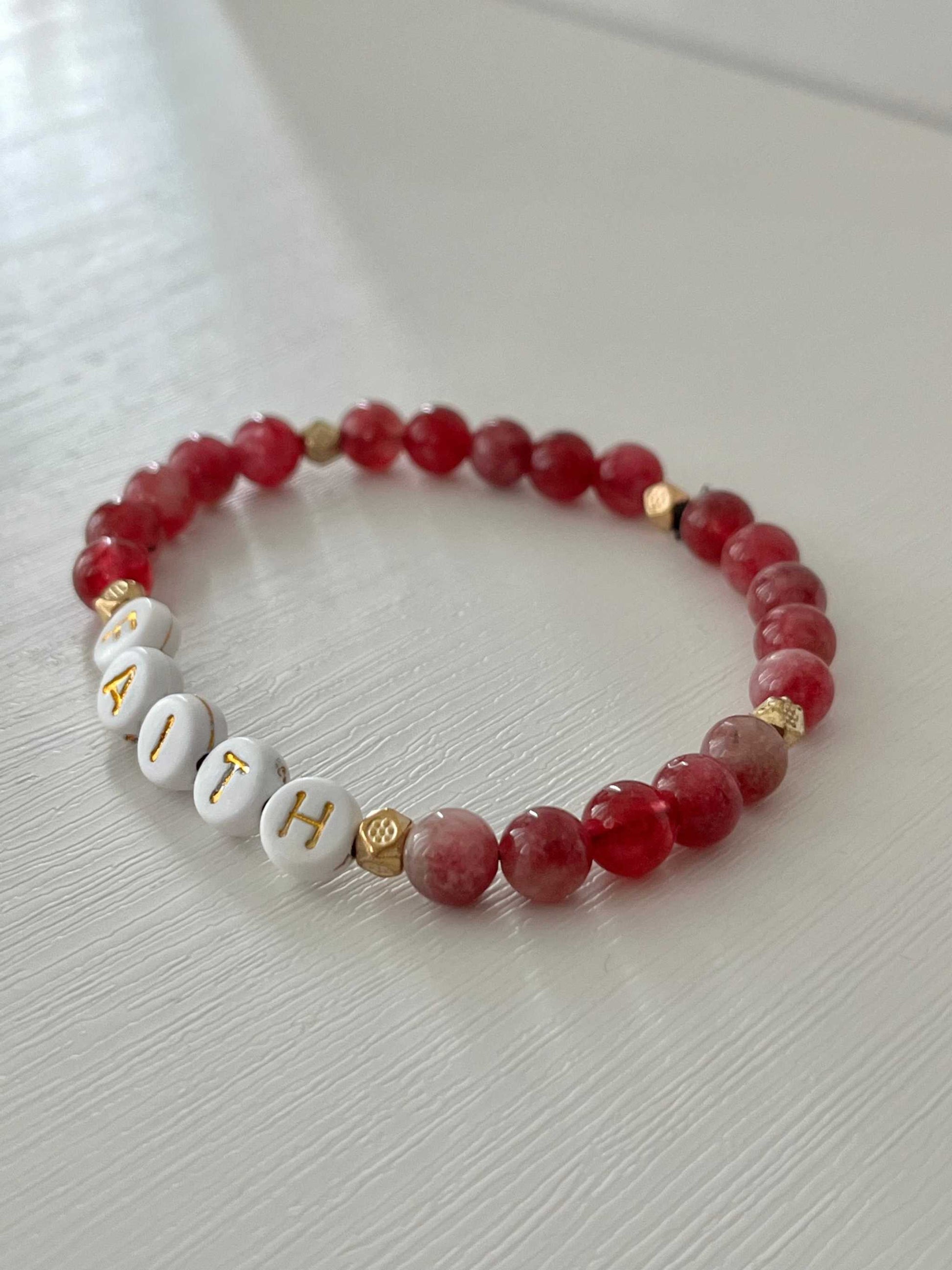 Faith Red Pink Bead Bracelet – colorful faith-inspired jewelry.

