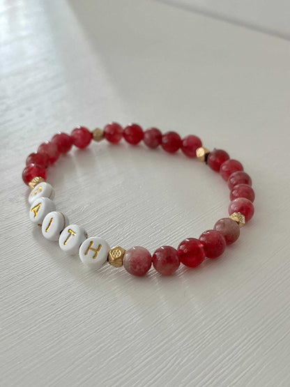 Faith Red Pink Bead Bracelet – colorful faith-inspired jewelry.

