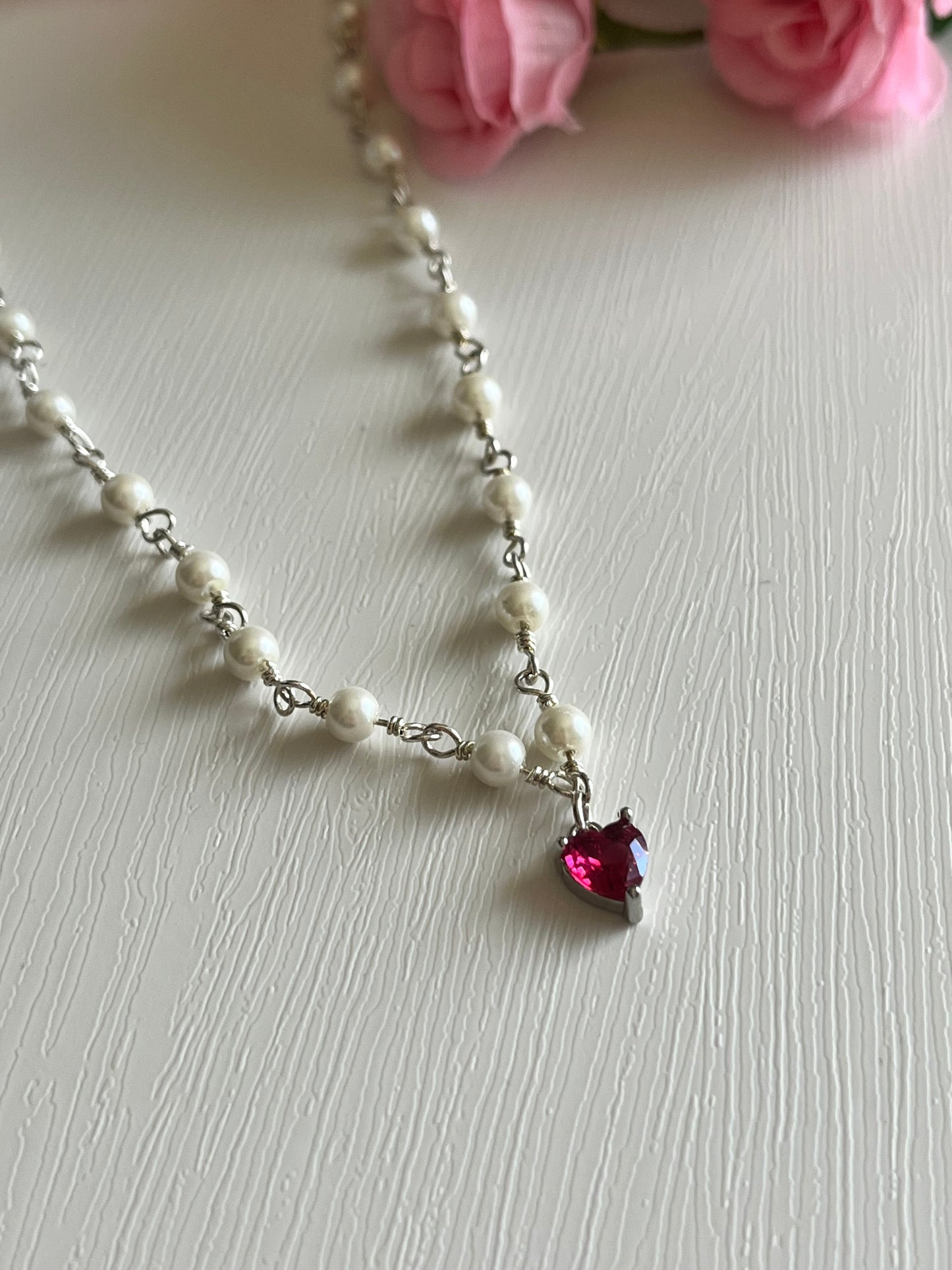 Silver pearl heart necklace handmade Christian jewelry
