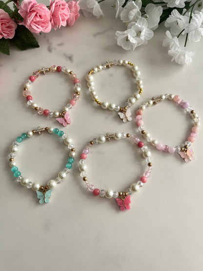 Christian Butterfly Cross Pearl Bead Bracelet with pearl stone and glass beads