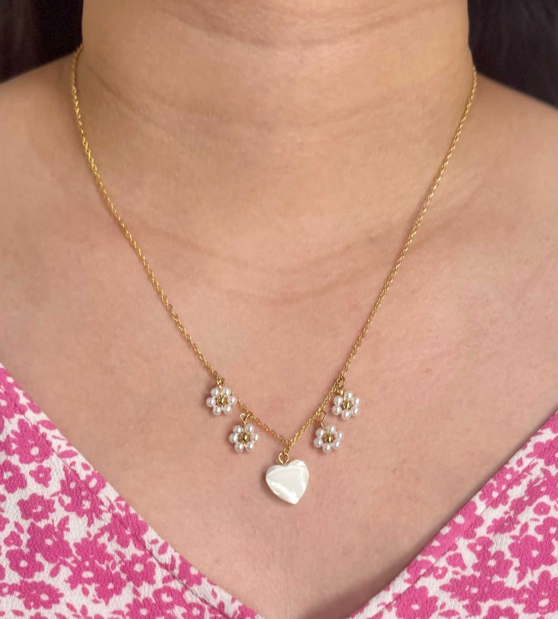 16K Gold Necklace with heart daisy design, Christian pendant jewelry

