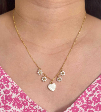 16K Gold Necklace with heart daisy design, Christian pendant jewelry

