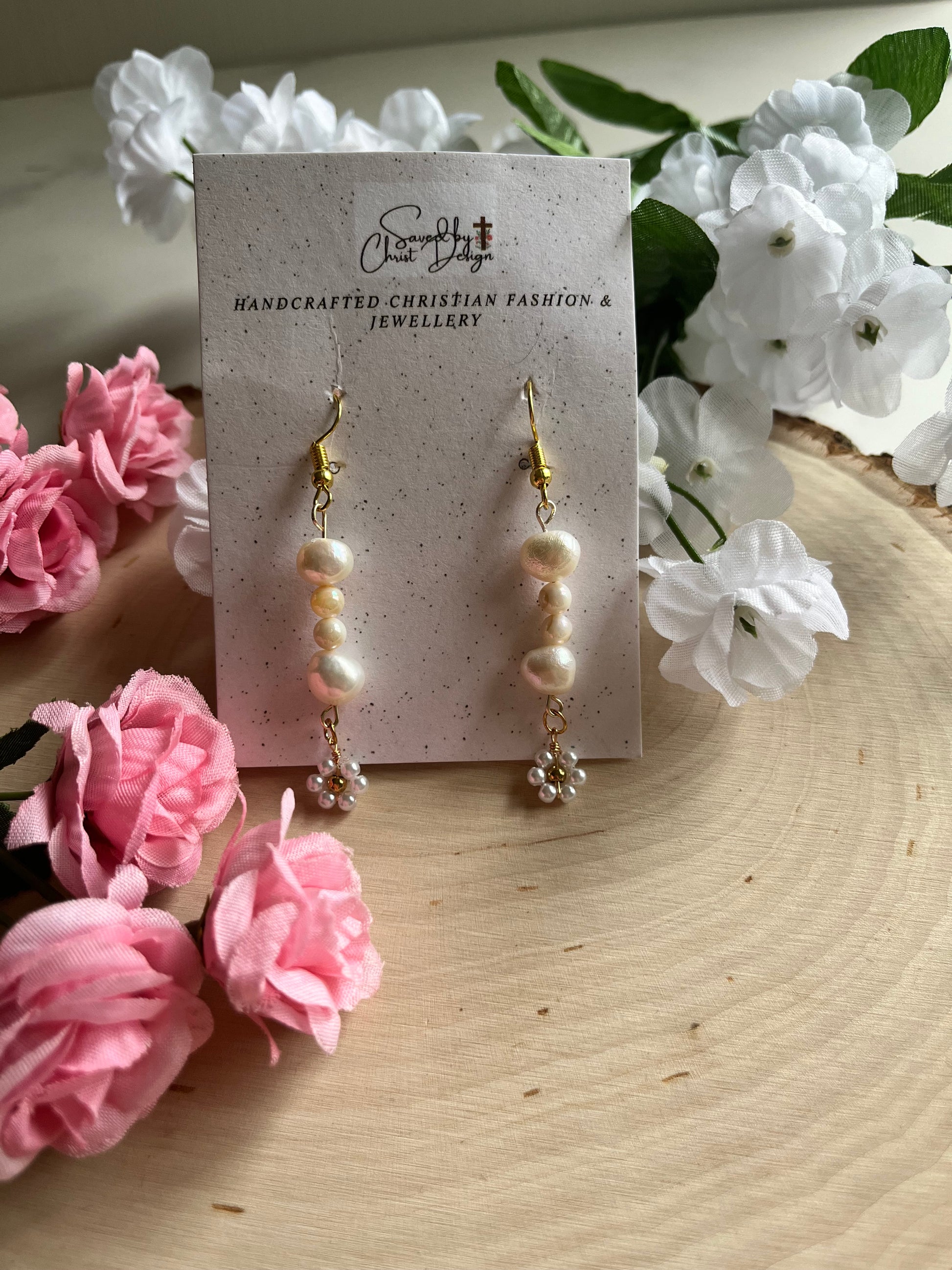 Pearl Daisy Gold Earrings with freshwater pearls – Christian jewelry for women
