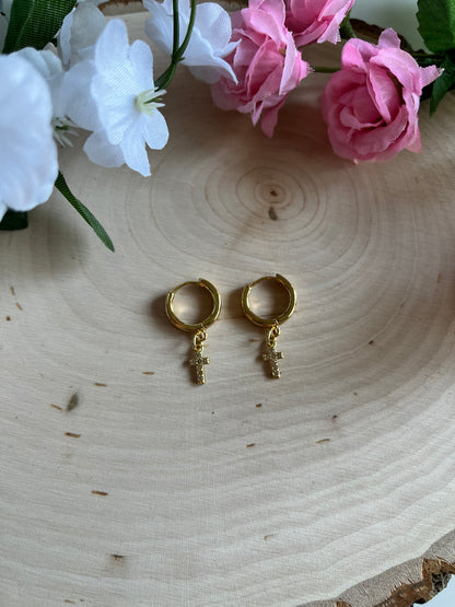 Gold Cross Huggie Earrings – Christian Jewelry, Anti-Tarnish, Faith-Inspired Gift for Her