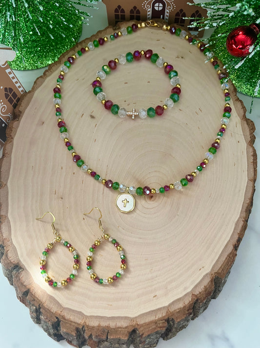 Christmas Cross Jewelry Set – Christian Gift for Women