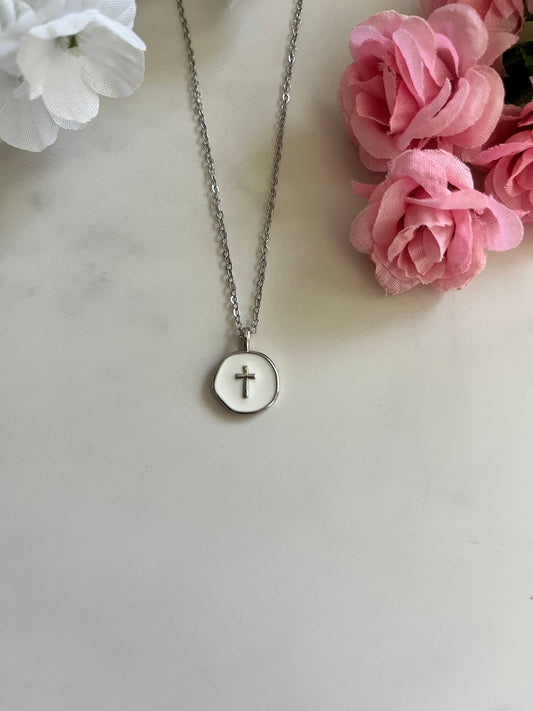 Silver white cross necklace hypoallergenic Christian jewelry
