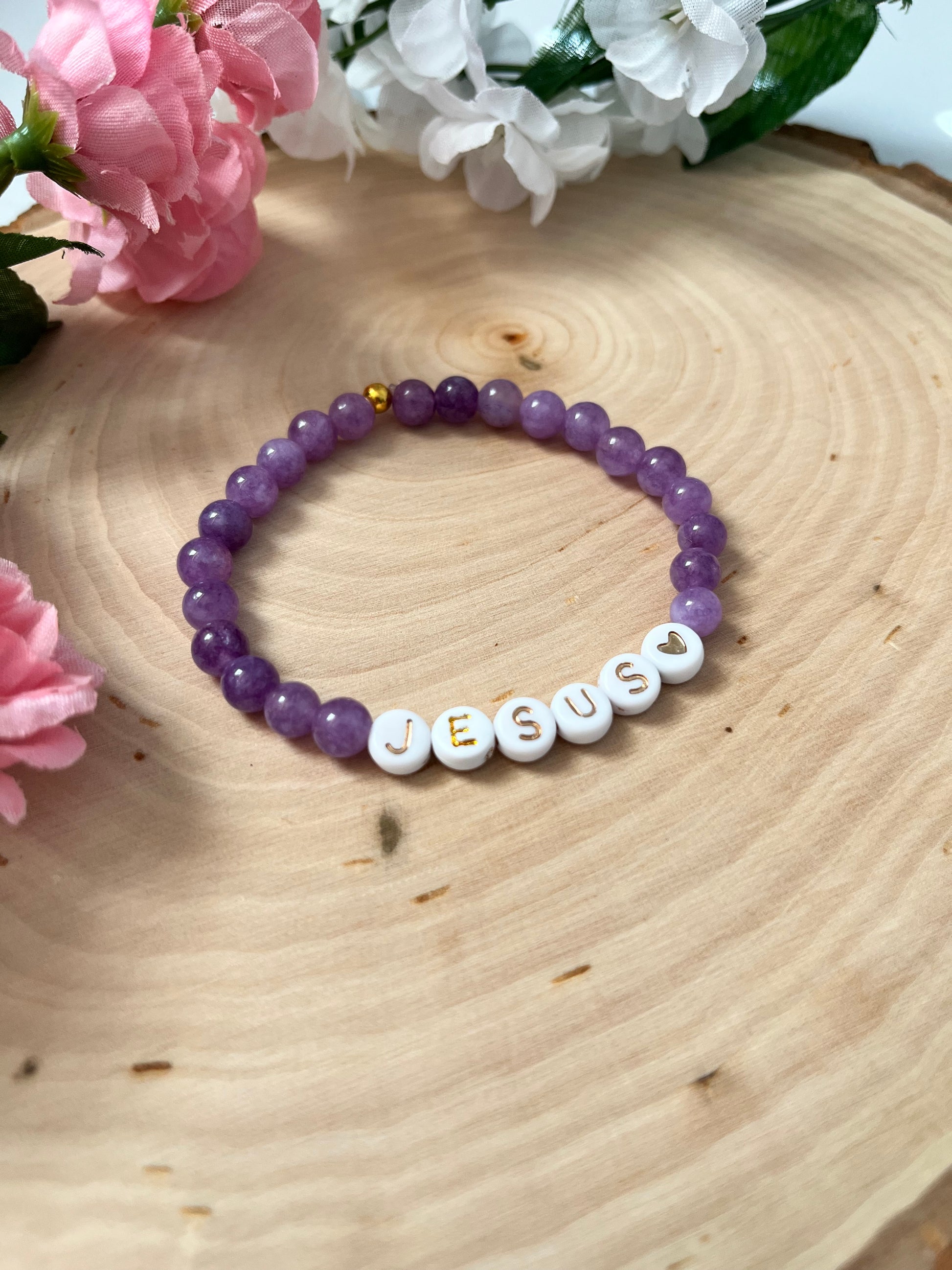 Purple Jesus bead bracelet Christian jewelry 